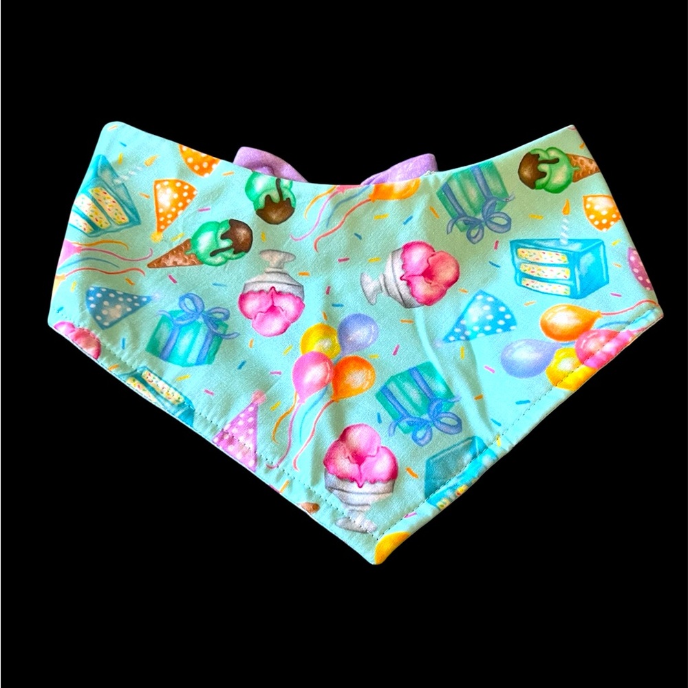 Hand crafted stretchy Colorful Ice Cream and Balloons Birthday Dog Bandana NWT